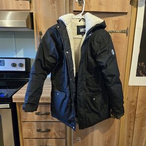 Lands' End Kids Black Puffer Jacket with Sherpa Lining
